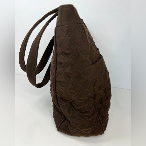 Vera Bradley Espresso Brown Quilted Cotton Laptop Bag Carry On Satchel Tote - Picture 4 of 12